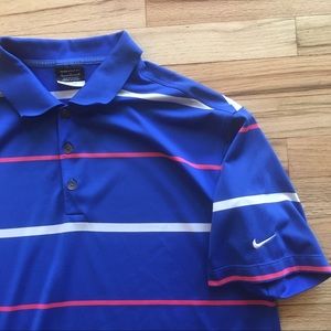 🏌🏽‍♂️Nike Golf Dri-Fit Blue Striped Polo Medium